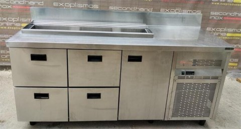 Μεταχειρισμένο Ψυγείο Πάγκος Σαλατών Συντήρηση Για 7Gn 1/4  Με 4 Συρτάρια & 1 Πόρτα 186x70x89Cm NIKIINOX